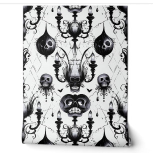 Elegante Halloween Gothic Pattern Skeletons Zwart Behang