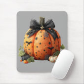 Elegante Halloween pompoen met zwarte strik Muismat (Met muis)