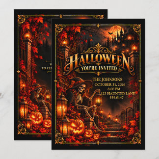Elegante Halloween Skelet Feest Uitnodiging