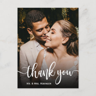 Elegante hand belettering trouwfoto Dank u Briefkaart