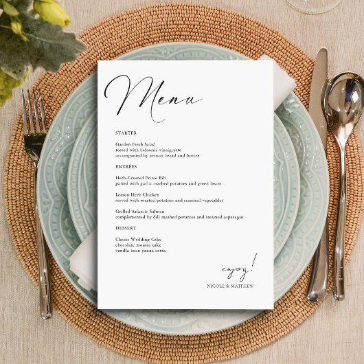 Elegante Hand Geletterde Trouwmenu Kaart