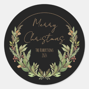 Elegante hand geschilderde Waterverf Kerstgroen Ronde Sticker