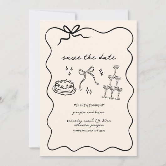 Elegante hand getekend Save the date Feestdagenkaart (Voorkant)