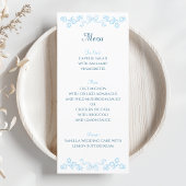 Elegante Hand-getrokken Bloemen & Boog Blauw Huwel Menu