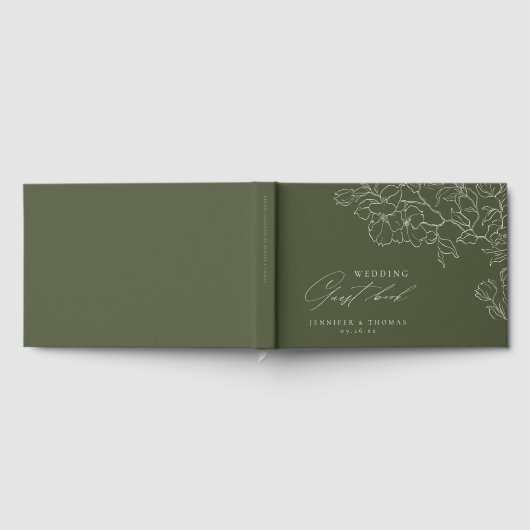 Elegante hand getrokken bloemensalie groene bruilo gastenboek (Volledig)