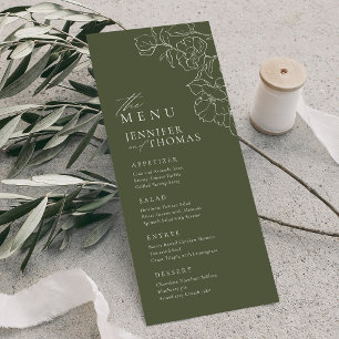 Elegante hand getrokken bloemensalie groene bruilo menu