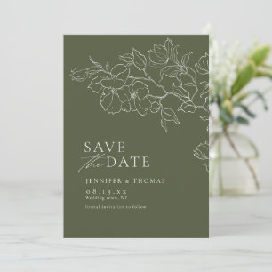 Elegante hand getrokken bloemensalie groene bruilo save the date