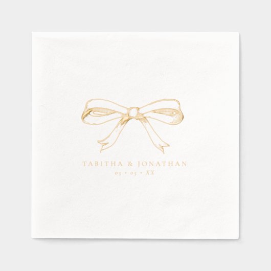 Elegante Hand Getrokken Coquette Boog Trouwgoud Folie Servetten (Voorkant)