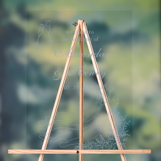 Elegante Hand getrokken Dusty Blue Wedding Welkom Acryl Bord (Neutraal)