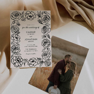 Elegante Hand getrokken Floral Foto Bruiloft uitno Kaart