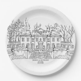 Elegante hand getrokken locatie Chateau illustrati Papieren Bordje