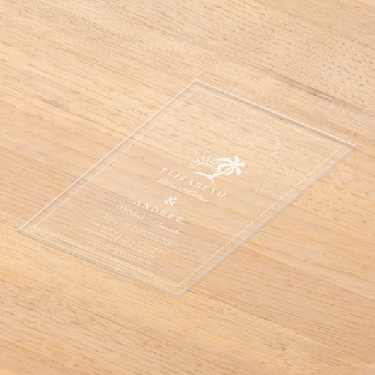 Elegante hand getrokken palmboom bruiloft acryl uitnodigingen (Laagn)