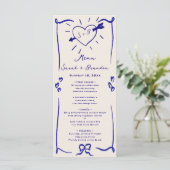 Elegante hand getrokken retro blauwe bruiloft menu (Staand voorkant)