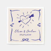 Elegante hand getrokken retro blauwe bruiloft servet (Voorkant)