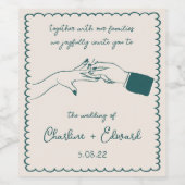 Elegante Hand Getrokken Retro Green Wedding Wijn L Wijn Etiket (Enkel label)