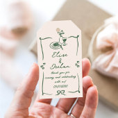 Elegante hand getrokken retro groene bruiloft cadeaulabel