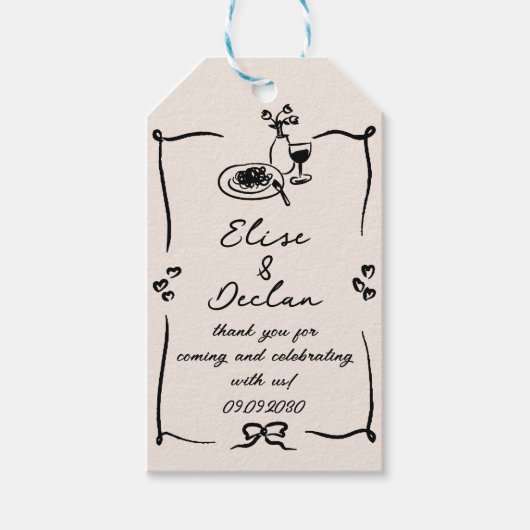 Elegante hand getrokken retro zwarte bruiloft cadeaulabel (Voorkant)