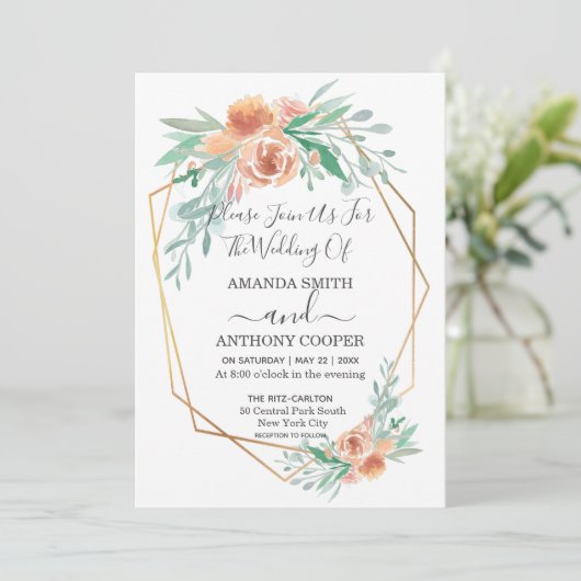 Elegante handgemaakte bloem waterverf uitnodiging (Staand voorkant)