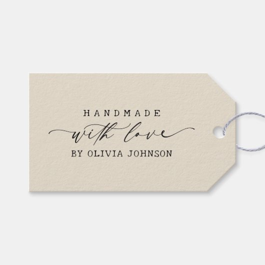 Elegante Handgemaakte met Liefde Script Persoonlij Cadeaulabel (Voorkant (Horizontaal))