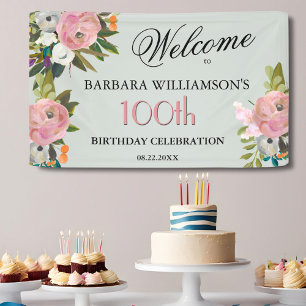 Elegante handgeschilderde bloemen 100ste verjaarda spandoek