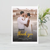 Elegante handgeschreven foto bruiloft bedankkaart (Staand voorkant)
