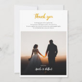 Elegante handgeschreven foto bruiloft bedankkaart (Achterkant)