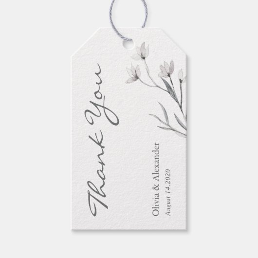 Elegante handgetekende bloem. Airy bruiloft dank u Cadeaulabel (Voorkant)