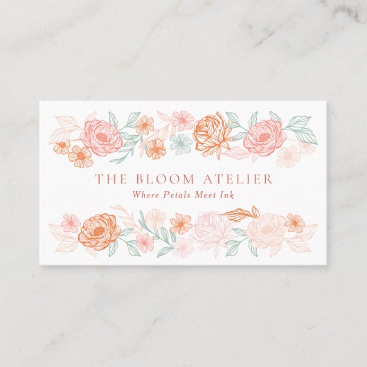 Elegante handgetekende botanische bloemlijnkunst G Visitekaartje (Voorkant)