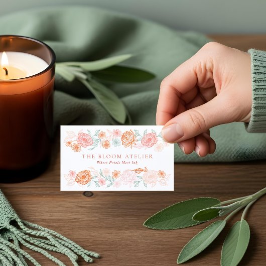 Elegante handgetekende botanische bloemlijnkunst G Visitekaartje