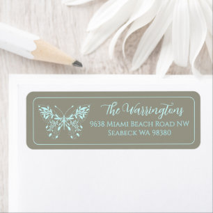 Elegante handgetekende botanische vlinder etiket