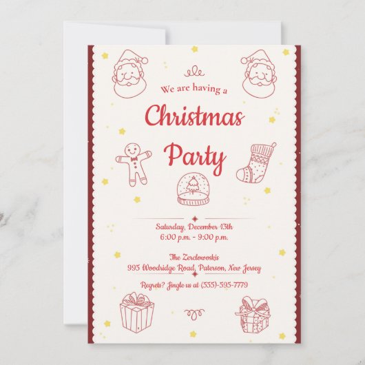 Elegante handgetekende elementen kerstfeest kaart (Voorkant)