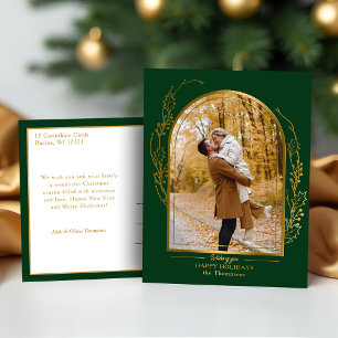 Elegante handgetekende gouden hulstboogfoto folie feestdagen briefkaart