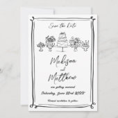 Elegante handgetekende illustraties Doodles Bruilo Save The Date (Voorkant)