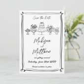 Elegante handgetekende illustraties Doodles Bruilo Save The Date (Staand voorkant)