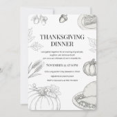 Elegante handgetekende Thanksgiving-diner Kaart (Voorkant)