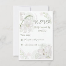 Elegante handgetekende witte lelie trouw RSVP kaar