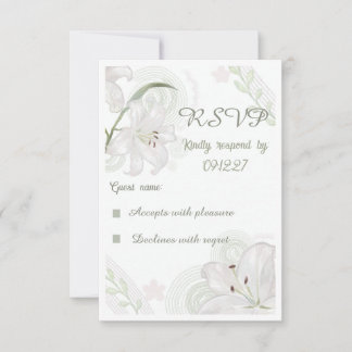 Elegante handgetekende witte lelie trouw RSVP kaar Kaartje
