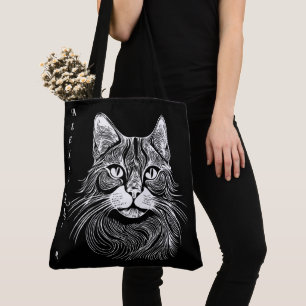Elegante handgetekende zwart&witte kat gepersonali draagtas