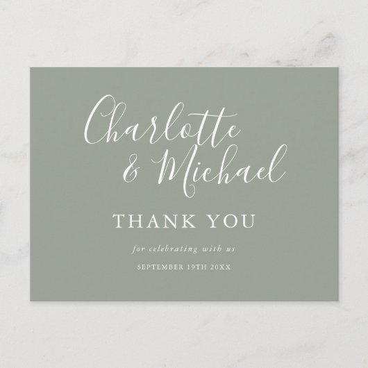 Elegante handtekening bruiloft bedankt briefkaart (Voorkant)