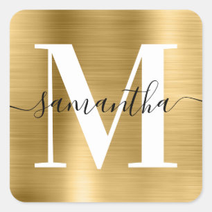 Elegante handtekening moderne monogram goud folie vierkante sticker