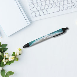 Elegante handtekening script aqua blauw groene str zwarte inkt pen