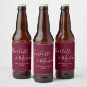 Elegante handtekening script bordeauxrood bruiloft bier etiket (Flessen)