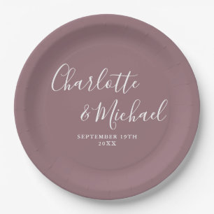 Elegante handtekening script mauve bruiloft papieren bordje