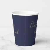 Elegante handtekening script Navy Blue Goud Bruilo Papieren Bekers (Rechts)