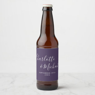 Elegante handtekening script paarse bruiloft bier etiket