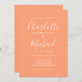 Elegante handtekening script perzik bruiloft kaart (Voorkant / Achterkant)