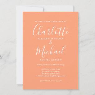 Elegante handtekening script perzik bruiloft kaart