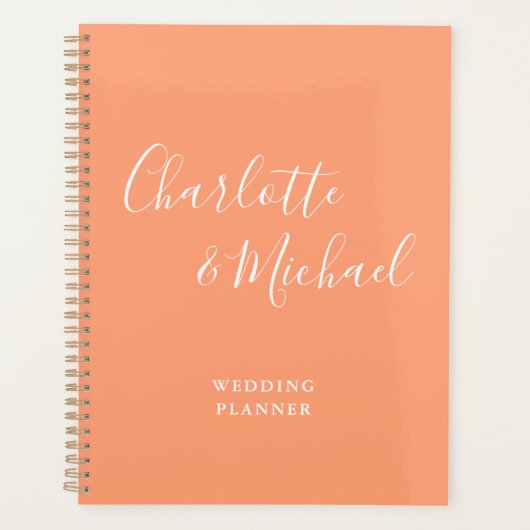Elegante handtekening script perzik bruiloft planner (Voorkant)
