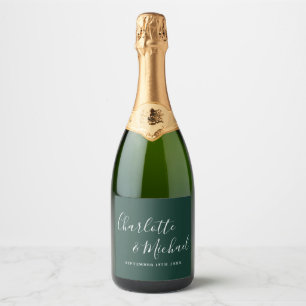 Elegante handtekening script smaragdgroene trouw sparkling wijnetiket