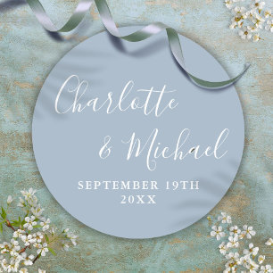 Elegante handtekening script stoffig blauw ronde sticker